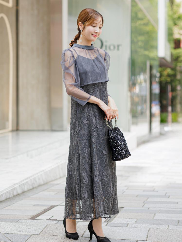 チュールボレロ×レースキャミワンピース (チャコール)AB1-464CHC-M 10