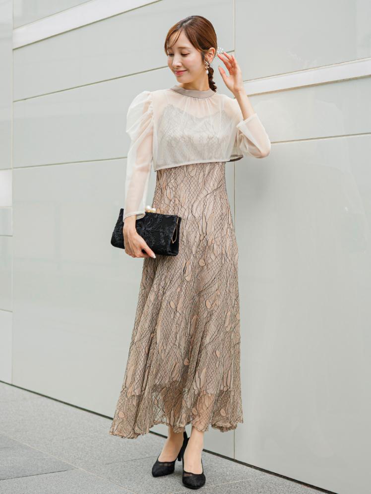 チュールボレロ×レースキャミワンピース (ベージュ)AB1-464BE-L 2