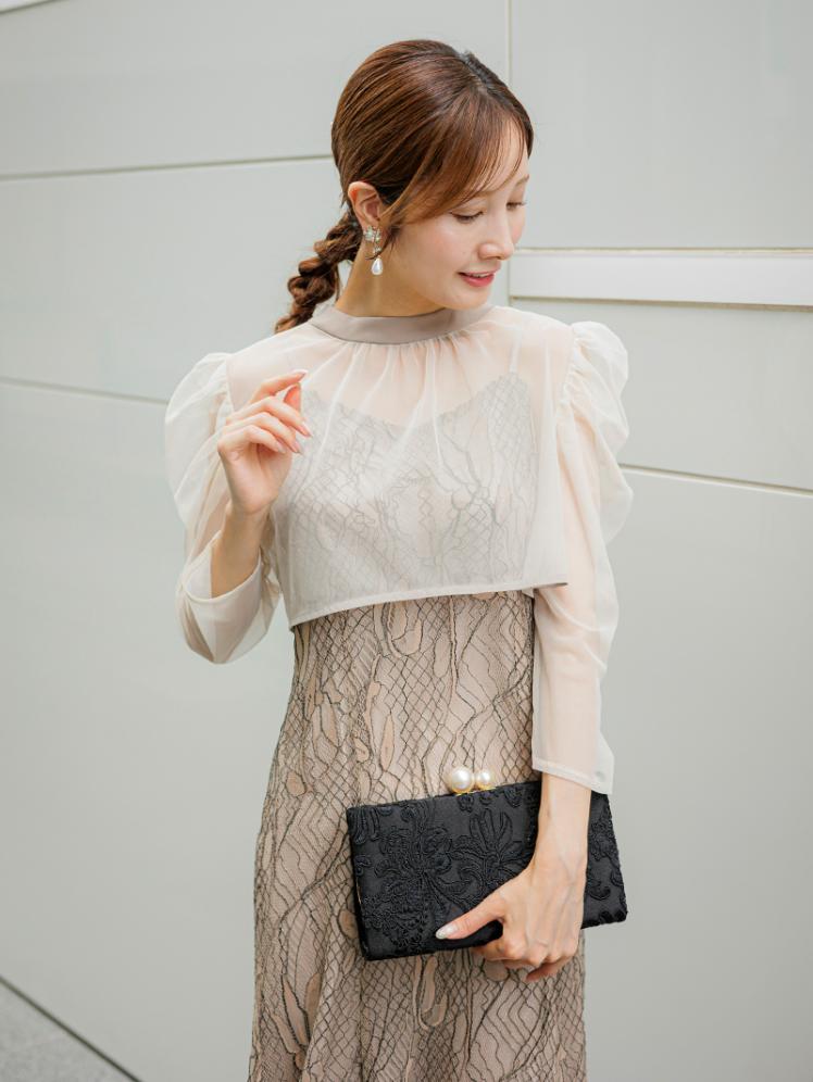 チュールボレロ×レースキャミワンピース (ベージュ)AB1-464BE-L 7