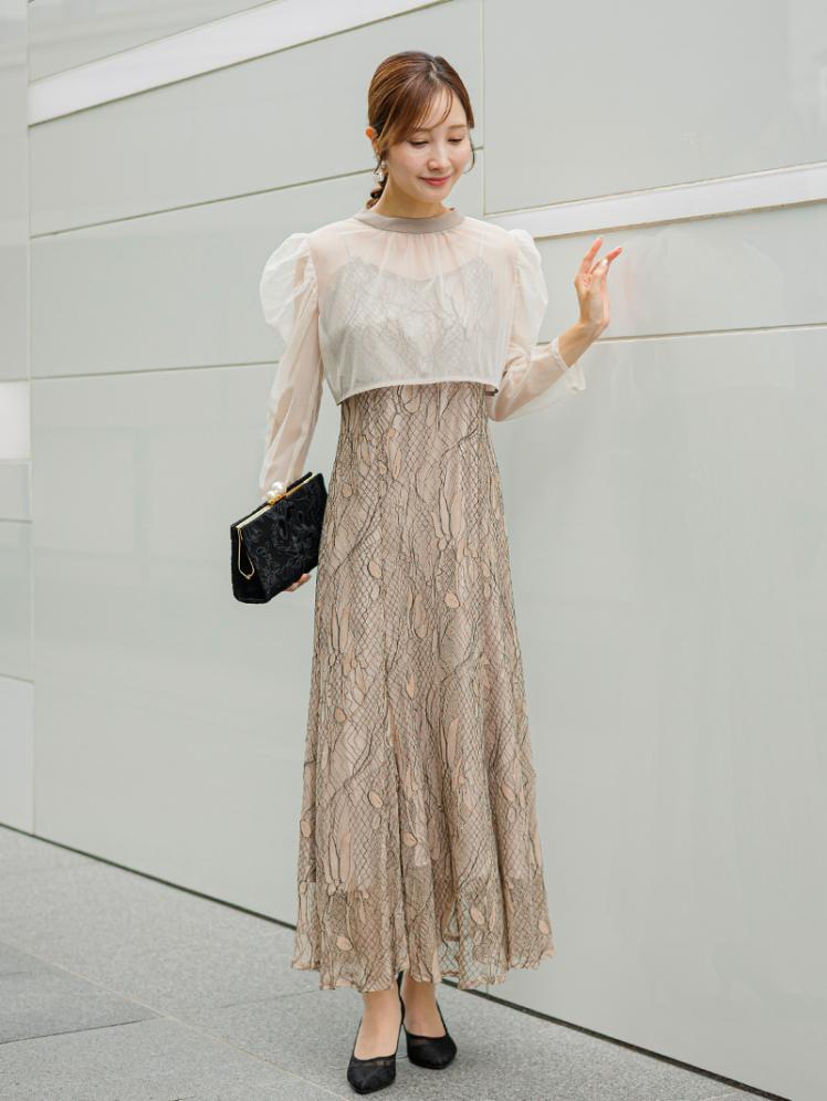 チュールボレロ×レースキャミワンピース (ベージュ)AB1-464BE-L 6