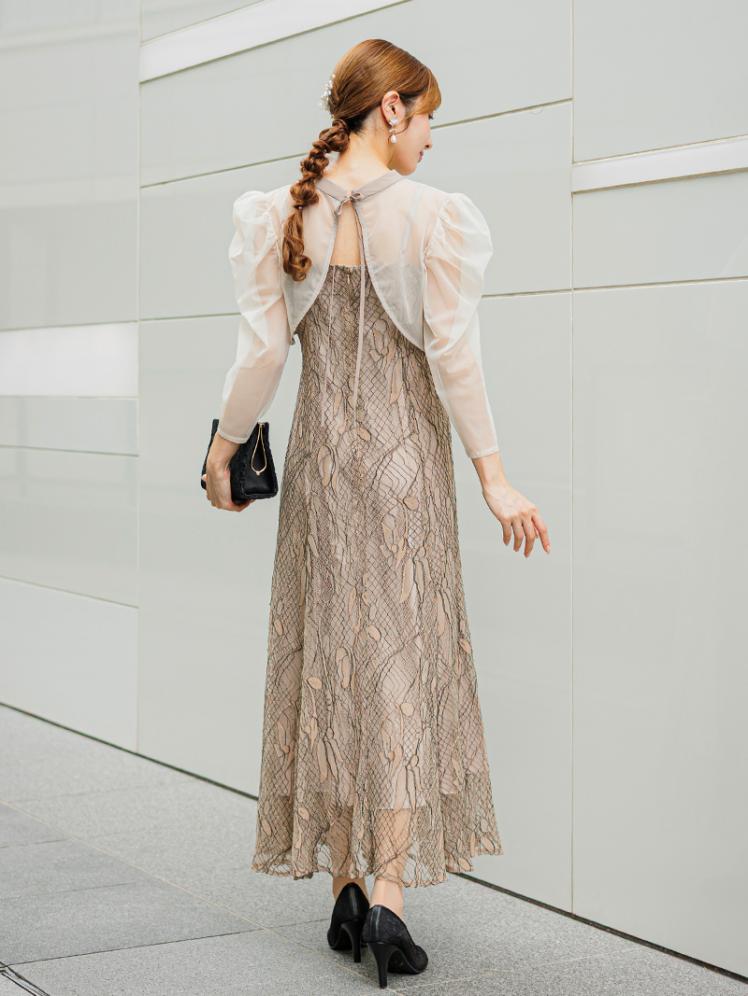 チュールボレロ×レースキャミワンピース (ベージュ)AB1-464BE-L 9