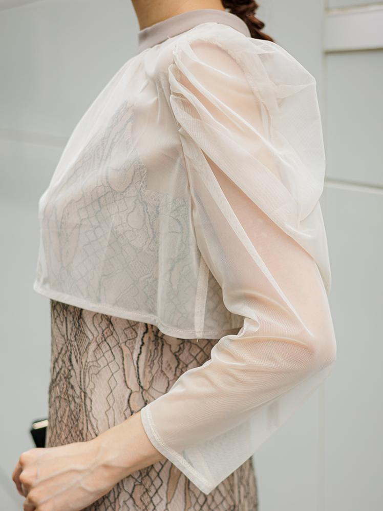 チュールボレロ×レースキャミワンピース (ベージュ)AB1-464BE-L 12