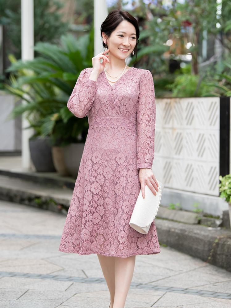 カシュクールレースワンピース(ピンク)K1-333PI-M | OTONA DRESS