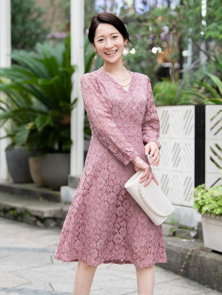 カシュクールレースワンピース(ピンク)K1-333PI-M | OTONA DRESS