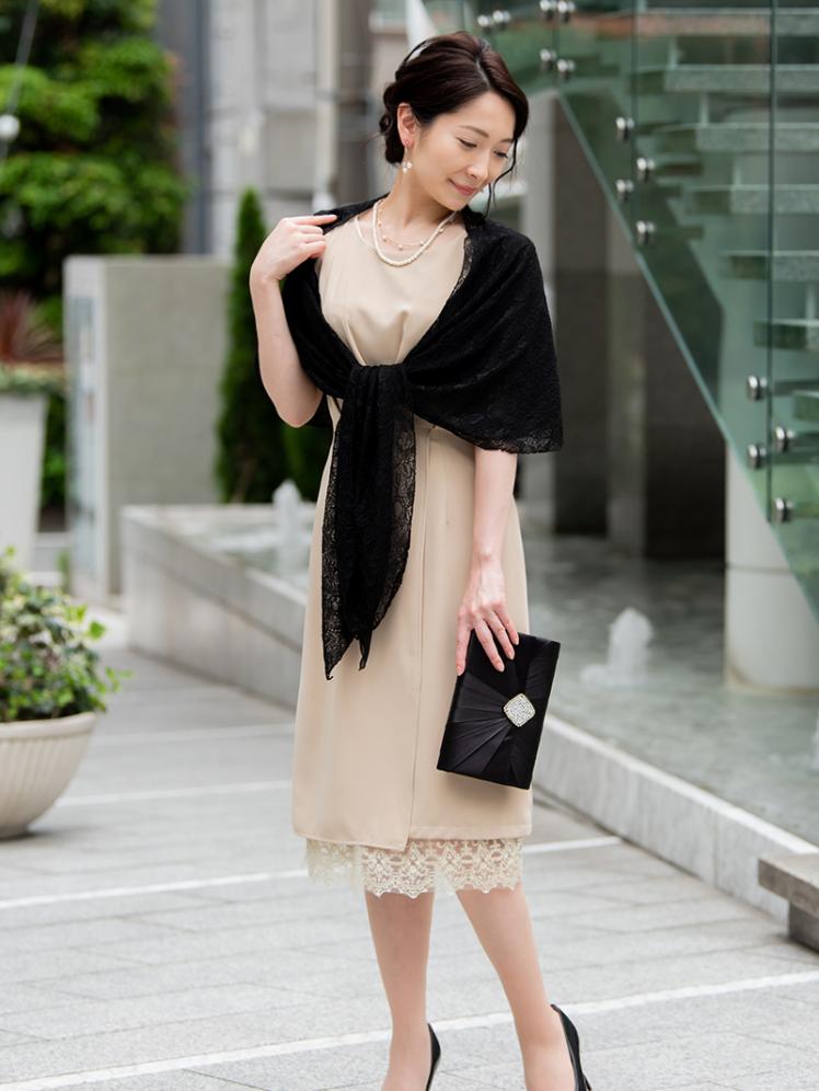 ラップ風スカートドレス(ベージュ)T1-360BE-L | OTONA DRESS