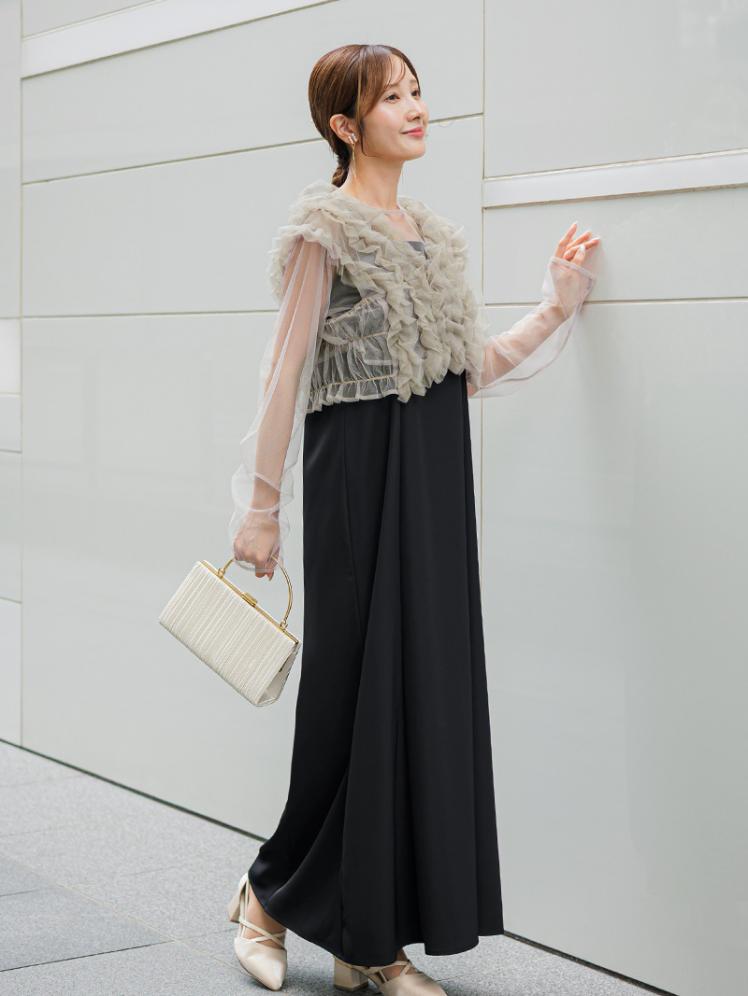 フリルベスト×シアートップスドレス(ブラックベージュ)CL1-463BL-M 10