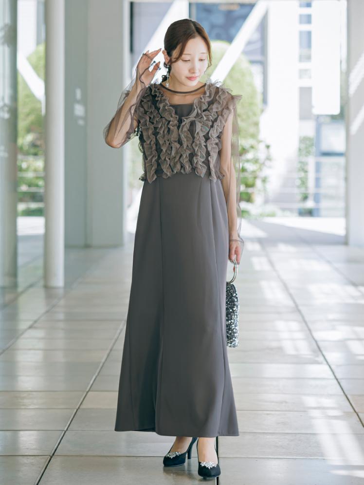 フリルベスト×シアートップスドレス(チャコールグレー)CL1-463CHC-S 7