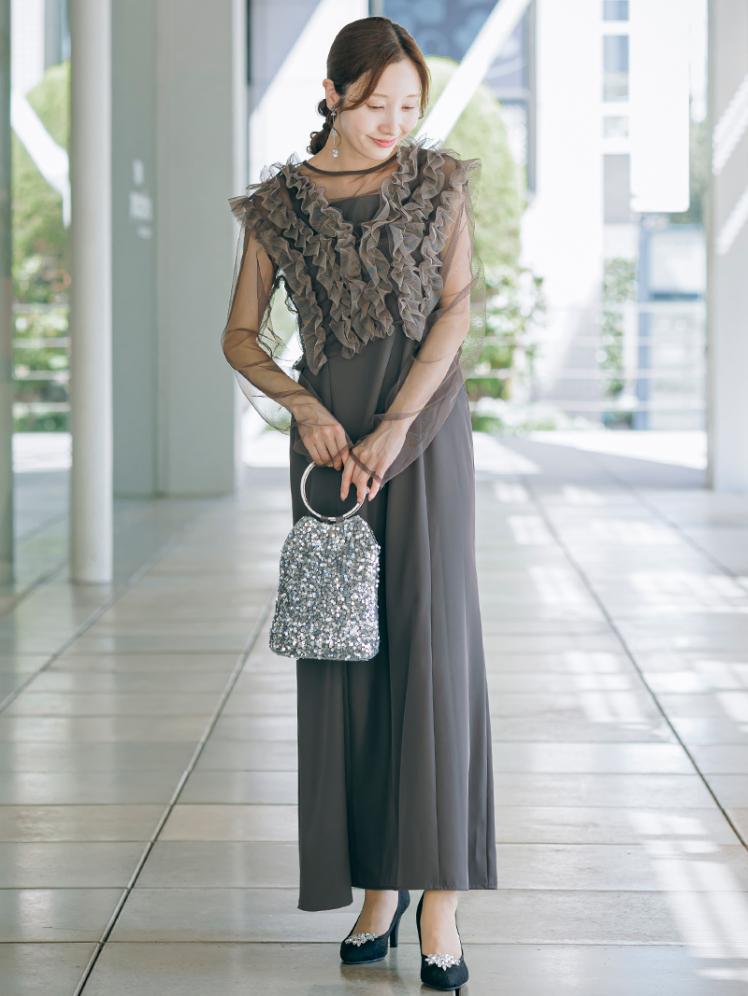 フリルベスト×シアートップスドレス(チャコールグレー)CL1-463CHC-L 2