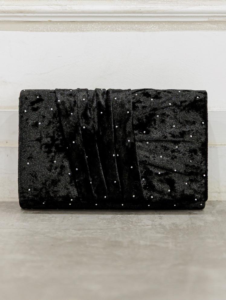 ラインストーン付きベロアバッグ(ブラック)BA058-BL 2