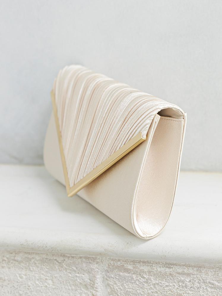 V字プレートサテンバッグ(ベージュ)BA063-BE 3