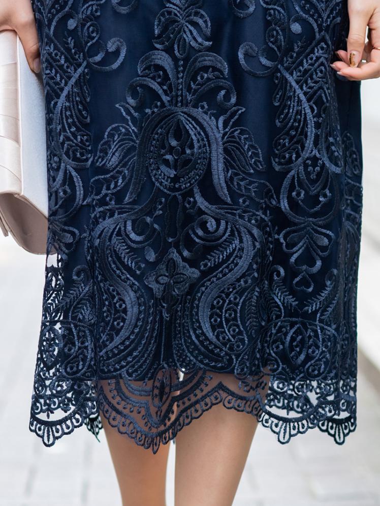 バルーンスリーブ刺繍ドレス(ネイビー)H1-392NA-M 12