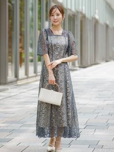 スクエアネック総レースドレス(チャコール)CL1-466CHC-M