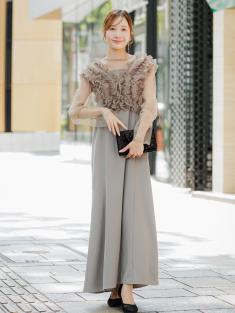 フリルベスト×シアートップスドレス(オリーブ)CL1-463OV-S