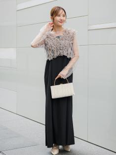 フリルベスト×シアートップスドレス(ブラックベージュ)CL1-463BL-S